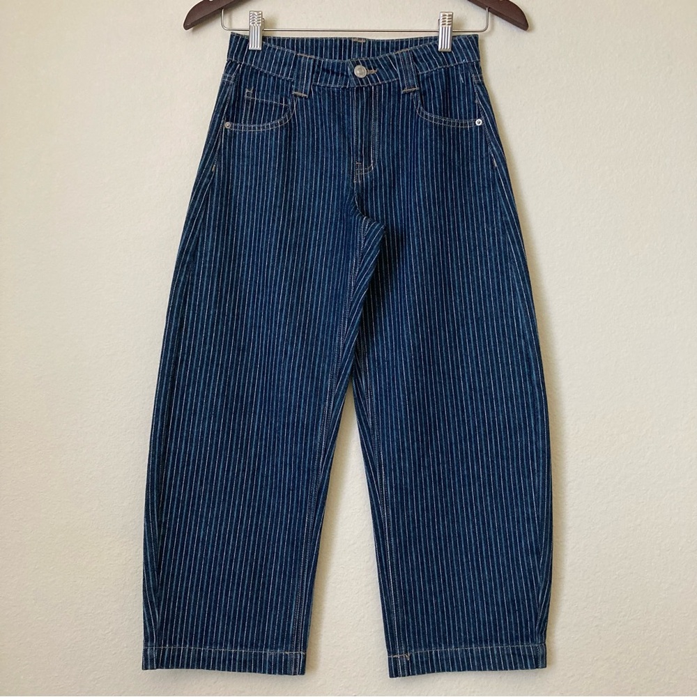 Forever 21 Pinstriped Denim Mid-Rise Barrel Jeans | New without Tags - Picture 3 of 9